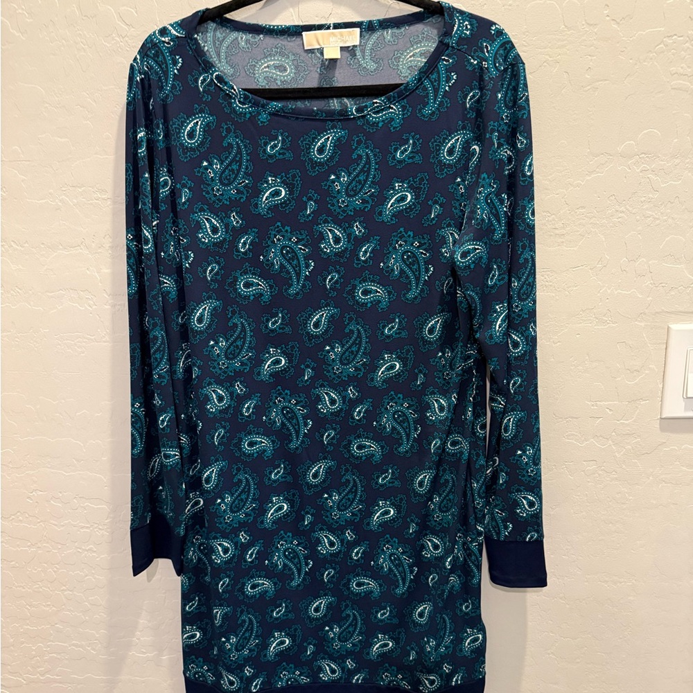 Michael Kors Teal Paisley Long Sleeve Dress